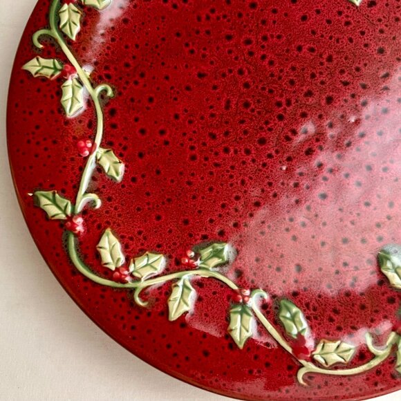 Red Christmas Holly Berry Platter - Picture 2 of 5